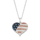 Sterling Silver 1/4 Carat T.w. Red, White & Blue Diamond Heart Pendant Necklace, Women's, Size: 18, Multicolor