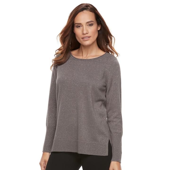 Petite Apt. 9&reg; Ribbed Crewneck Sweater, Women's, Size: M Petite, Grey