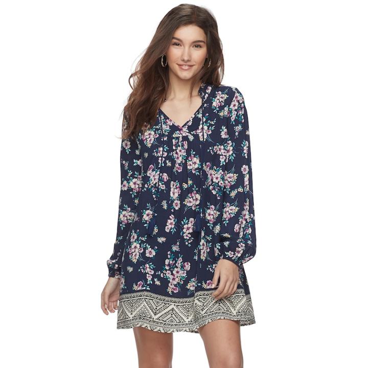 Juniors' About A Girl Floral Peasant Dress, Size: Xs, Blue (navy)