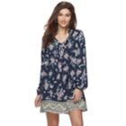 Juniors' About A Girl Floral Peasant Dress, Size: Xs, Blue (navy)
