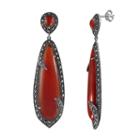 Lavish By Tjm Sterling Silver Red Agate Drop Earrings - Made With Swarovski Marcasite, Women's
