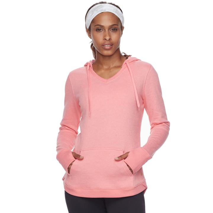 Women's Tek Gear V-neck Fleece Hoodie, Size: Large, Brt Orange