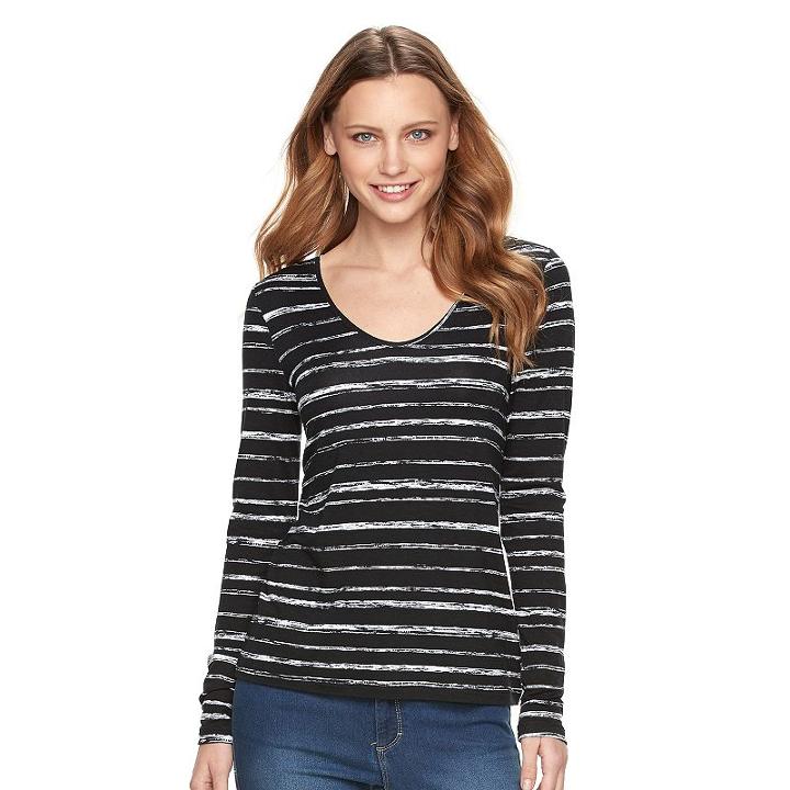 Women's Apt. 9&reg; Striped Scoopneck Tee, Size: Large, Black