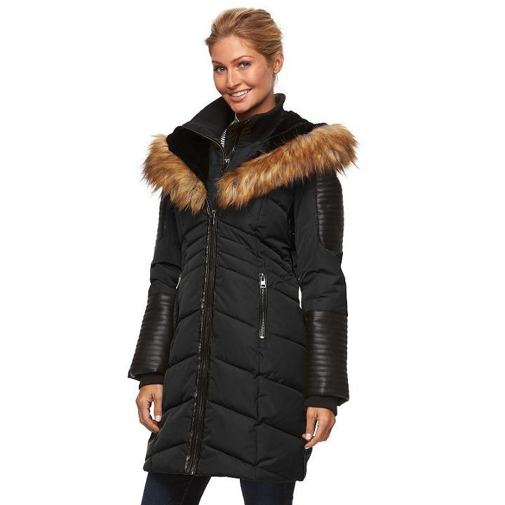 Women's Triple Star Hooded Puffer Parka, Size: Large, Black