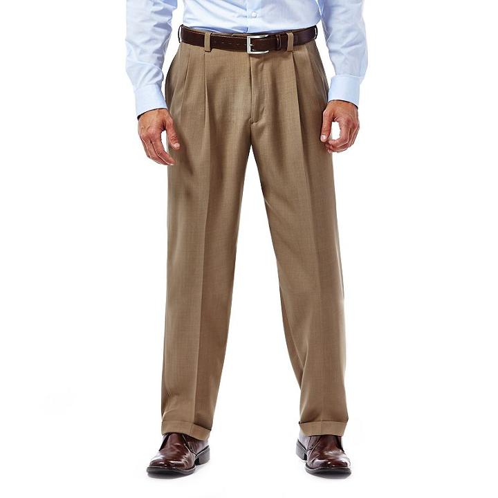 Men's Haggar Eclo Stria Classic-fit Pleated Dress Pants, Size: 33x32, Natural