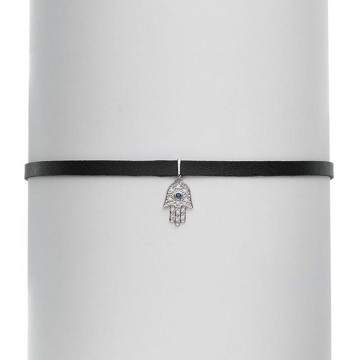 Fleur Cubic Zirconia Hamsa Faux Leather Choker Necklace, Women's, White