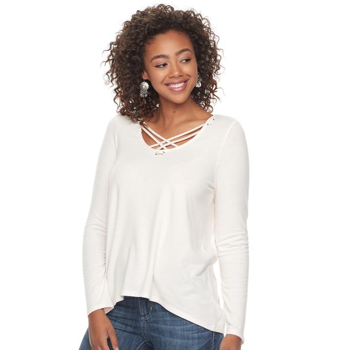 Juniors' Mudd&reg; Cozy Cross Front Tunic, Teens, Size: Large, Light Pink