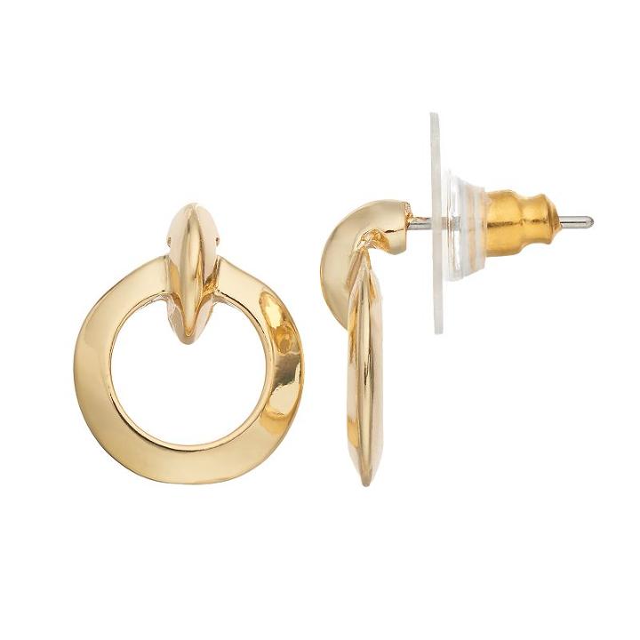 Chaps Round Nickel Free Door Knocker Drop Earrings, Women's, Yellow Oth