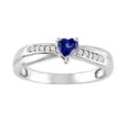 Sterling Silver Lab-created Sapphire And Diamond Accent Crisscross Heart Ring, Women's, Size: 5, Blue