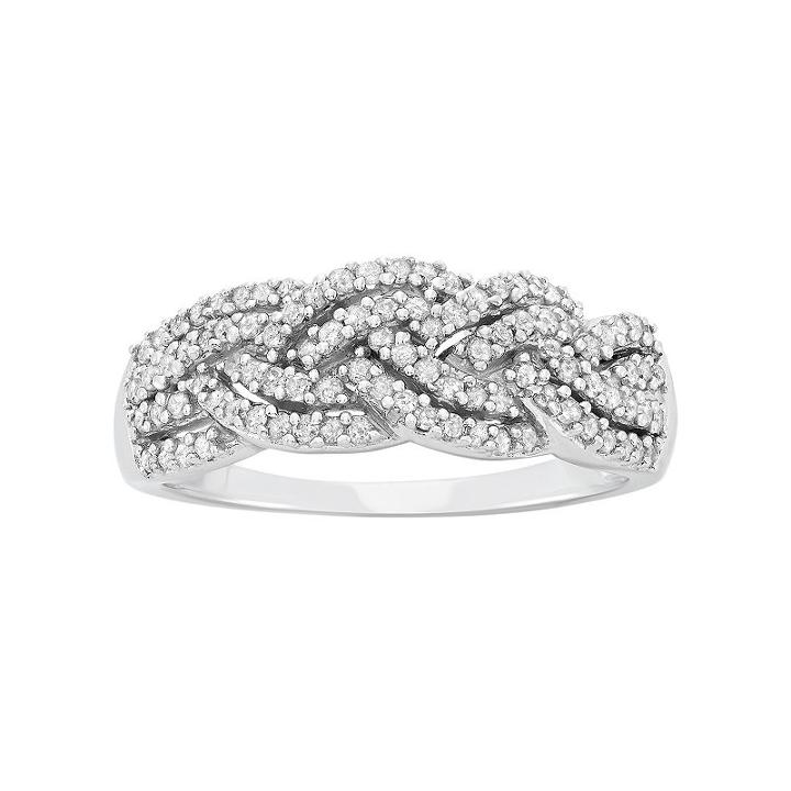 1/2 Carat T.w. Diamond 10k White Gold Braided Ring, Women's, Size: 7