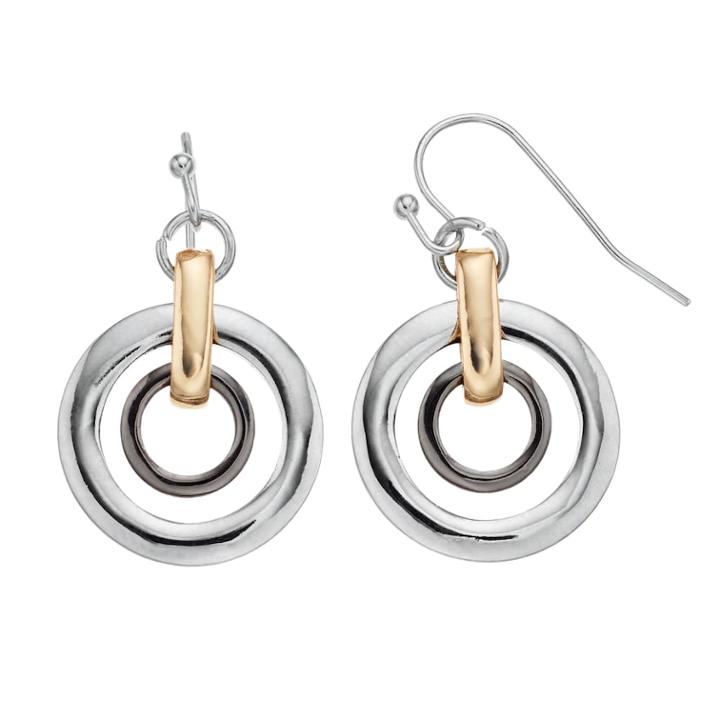Tri Tone Double Hoop Drop Earrings, Women's, Multicolor