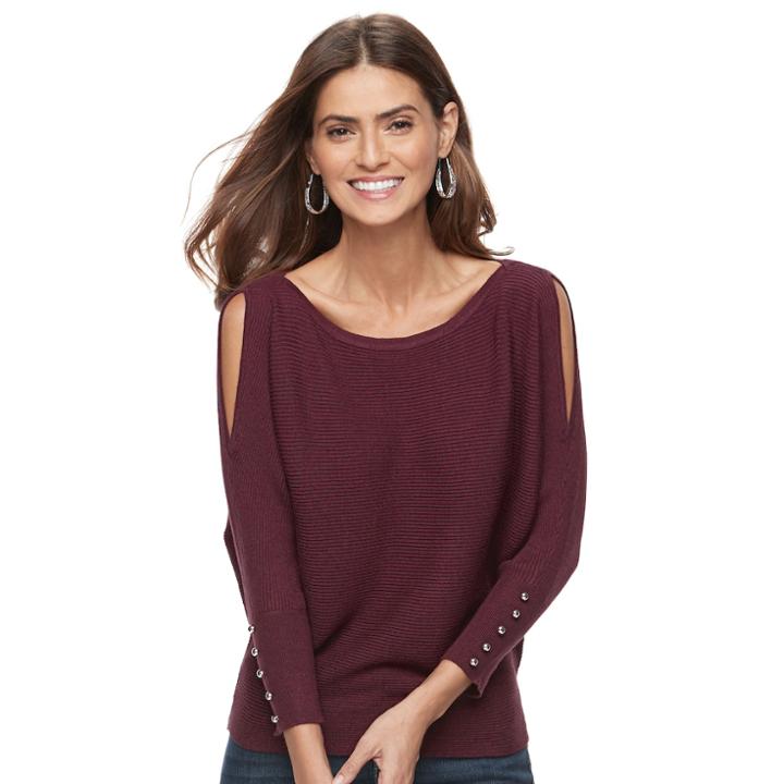 Women's Jennifer Lopez Striped Dolman Cold-shoulder Sweater, Size: Medium, Blue Marled