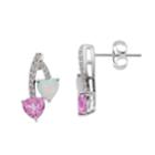 Sterling Silver Lab-created Opal, Pink Sapphire & White Sapphire Heart Drop Earrings, Women's