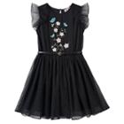 Girls 7-16 Three Pink Hearts Embroidered Flower Mesh Dress, Girl's, Size: 14, Black
