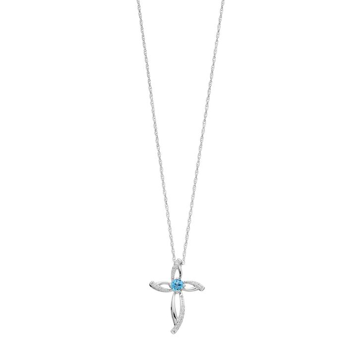 Sterling Silver Blue Topaz & Lab-created White Sapphire Cross Pendant, Women's, Size: 18