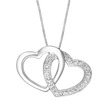 Two Hearts Forever One Sterling Silver 1/4-ct. T.w. Diamond Heart Pendant, Women's, White