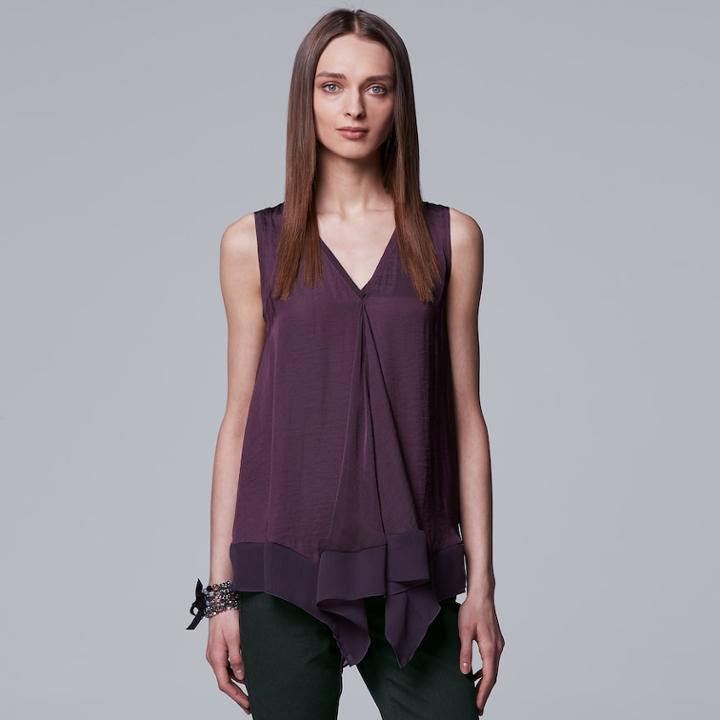 Petite Simply Vera Vera Wang Handkerchief Hem Tank, Women's, Size: S Petite, Med Purple