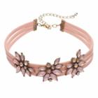 Pink Flower Faux Leather Choker Necklace, Women's