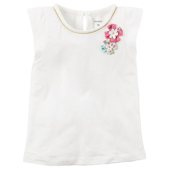 Girls 4-8 Carter's Flutter Sleeve Rosette Tee, Size: 6x, White