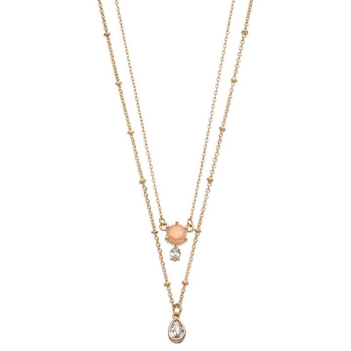 Lc Lauren Conrad Layered Pink Crackle Stone & Teardrop Necklace, Women's, Light Pink
