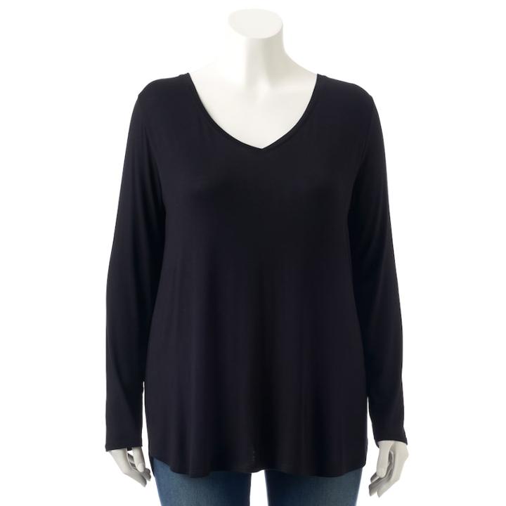 Plus Size Apt. 9&reg; Modern Essential V-neck Tunic, Women's, Size: 0x, Black