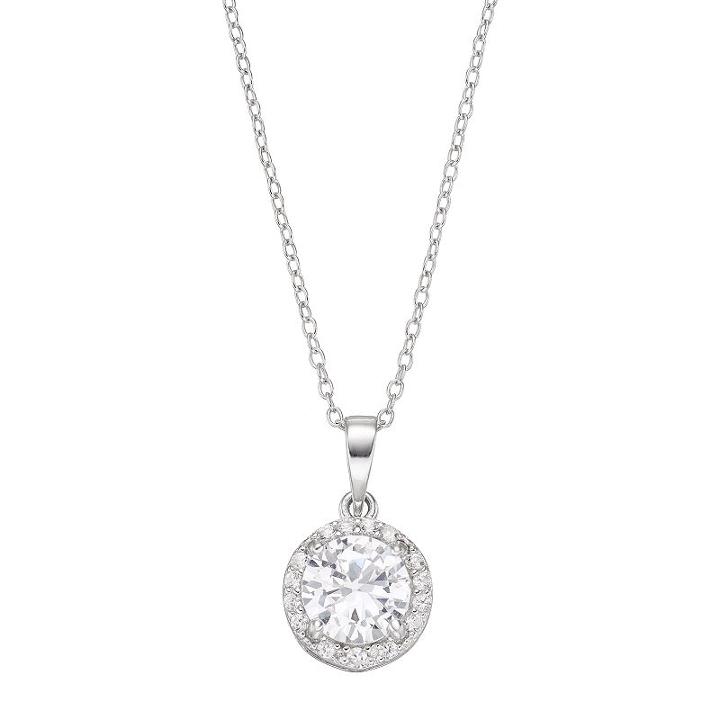 Radiant Gem Sterling Silver Lab-created White Sapphire Halo Pendant, Women's, Size: 18