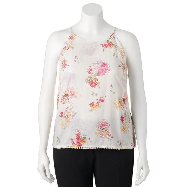 Juniors' Plus Size Mudd&reg; Pom-pom Halter Tank, Girl's, Size: 1xl, White