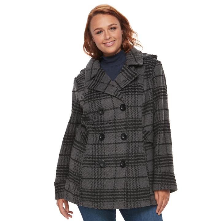 Plus Size D.e.t.a.i.l.s Wool Blend Double Breasted Peacoat, Women's, Size: 3xl, Grey (charcoal)