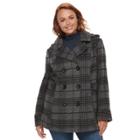 Plus Size D.e.t.a.i.l.s Wool Blend Double Breasted Peacoat, Women's, Size: 3xl, Grey (charcoal)