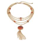 Peach Marbled Stone Tassel Multi Strand Choker Necklace, Women's, Brt Pink