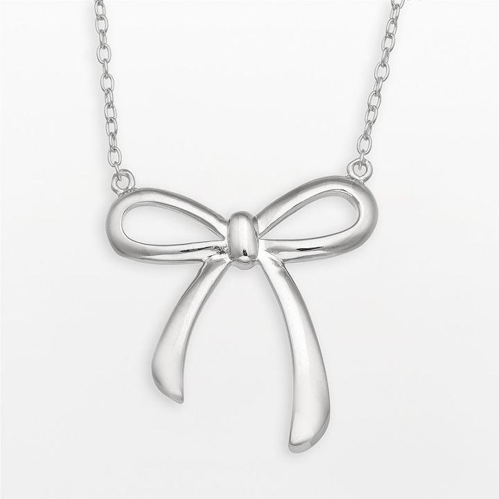 Sterling Silver Bow Necklace, Women's, Size: 18, Grey