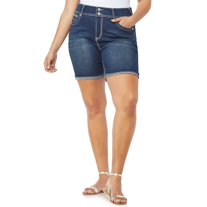 Juniors' Plus Size Wallflower Mid-rise Bling Luscious Curvy Midi Jean Shorts, Teens, Size: 18, Purple