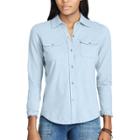 Women's Chaps Jersey Button-down Work Shirt, Size: Xl, Blue