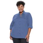 Plus Size Croft & Barrow&reg; Knit-to-fit Roll-tab Shirt, Women's, Size: 1xl, Edmund Blue