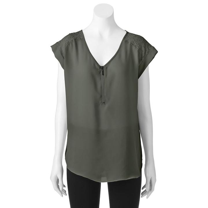 Juniors' My Michelle Lace Yoke Top, Teens, Size: Large, Dark Green
