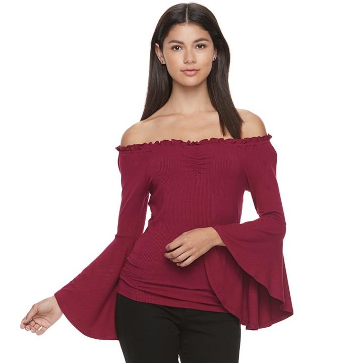Juniors' Candie's&reg; Bell Sleeve Off Shoulder Top, Teens, Size: Small, Red