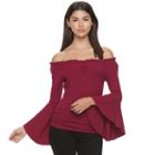 Juniors' Candie's&reg; Bell Sleeve Off Shoulder Top, Teens, Size: Small, Red