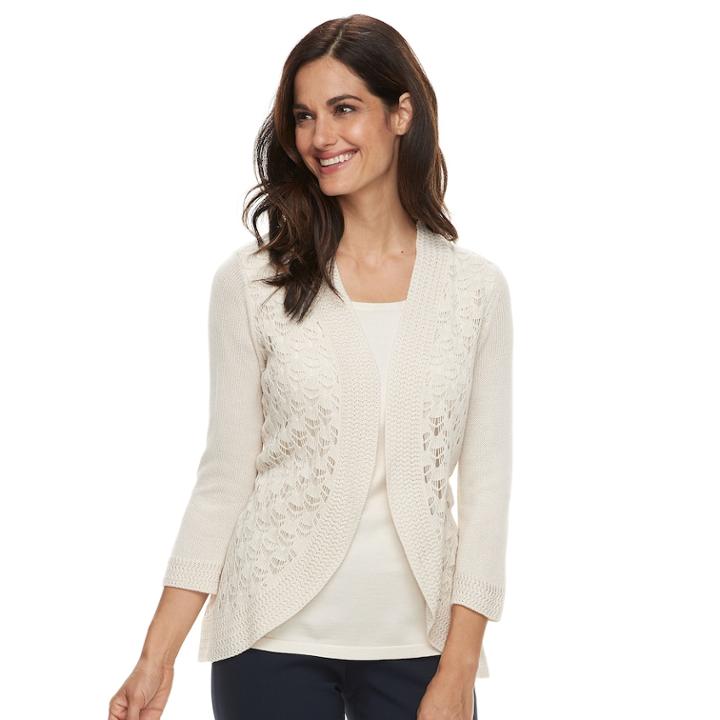 Women's Napa Valley Crocheted Mock-layer Sweater, Size: Small, Natural