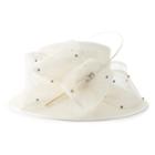 Women's Scala Rhinestone Big Brim Hat With Bow & Quill Accent, Natural