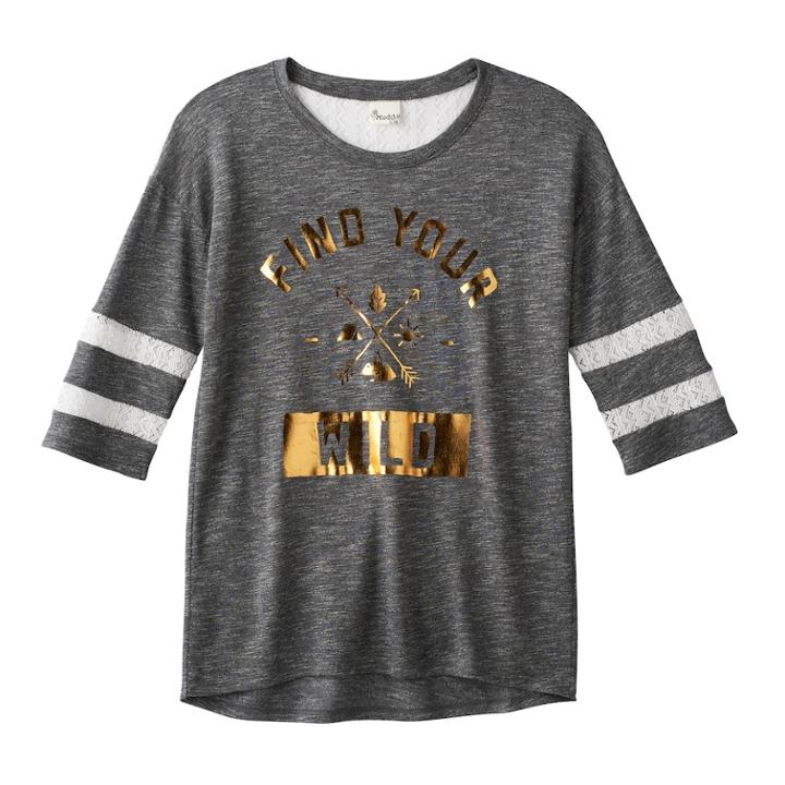 Girls 7-16 Mudd&reg; Lace Yoke Varsity Tee, Size: 10, Black