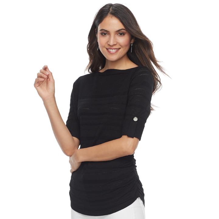 Women's Apt. 9&reg; Ruched Ribbed Crewneck Sweater, Size: Medium, Black