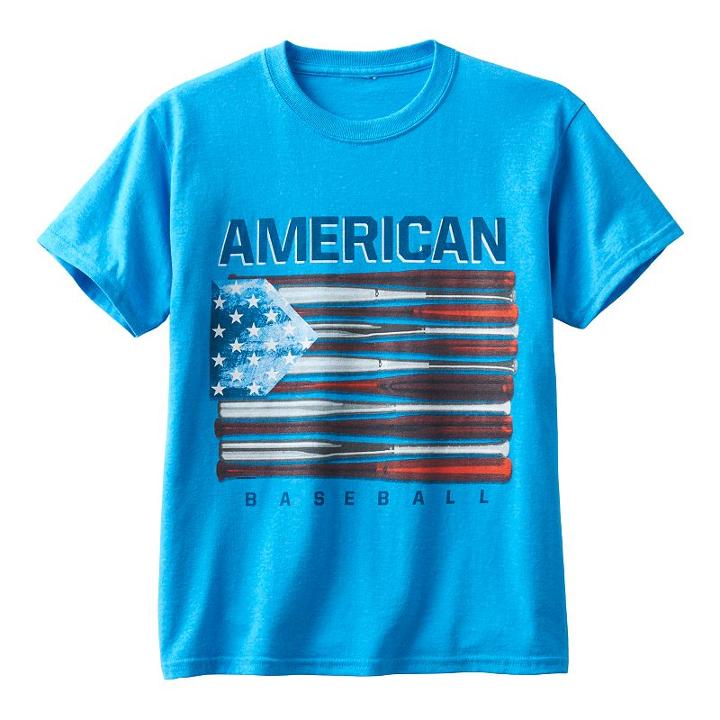 Boys 8-20 American Flag Baseball Bat Tee, Boy's, Size: Large, Turquoise/blue (turq/aqua)