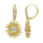 V19.69 Italia 18k Gold Over Silver White Sapphire Sunflower Drop Earrings, Women's