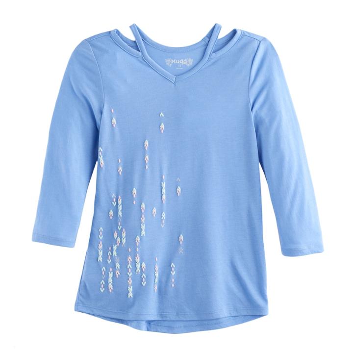 Girls 7-16 Mudd&reg; 3/4-sleeve Cutout Printed Tee, Size: 10, Light Blue
