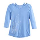 Girls 7-16 Mudd&reg; 3/4-sleeve Cutout Printed Tee, Size: 10, Light Blue
