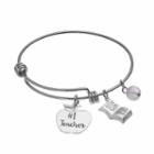 Love This Life Rose Quartz #1 Teacher Apple Charm Bangle Bracelet, Women's, Grey