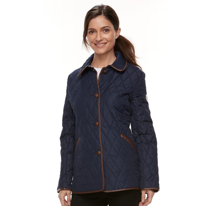 Women's Chaps Faux-leather Trim Quilted Jacket, Size: Large, Blue (navy)