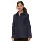 Women's Chaps Faux-leather Trim Quilted Jacket, Size: Large, Blue (navy)