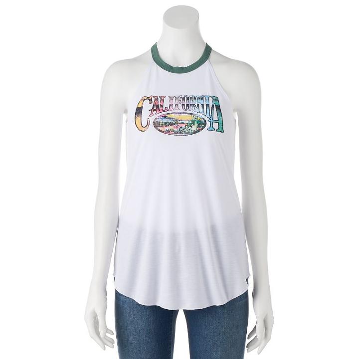 Juniors' California Graphic Halter Tank, Girl's, Size: Xl, White Oth