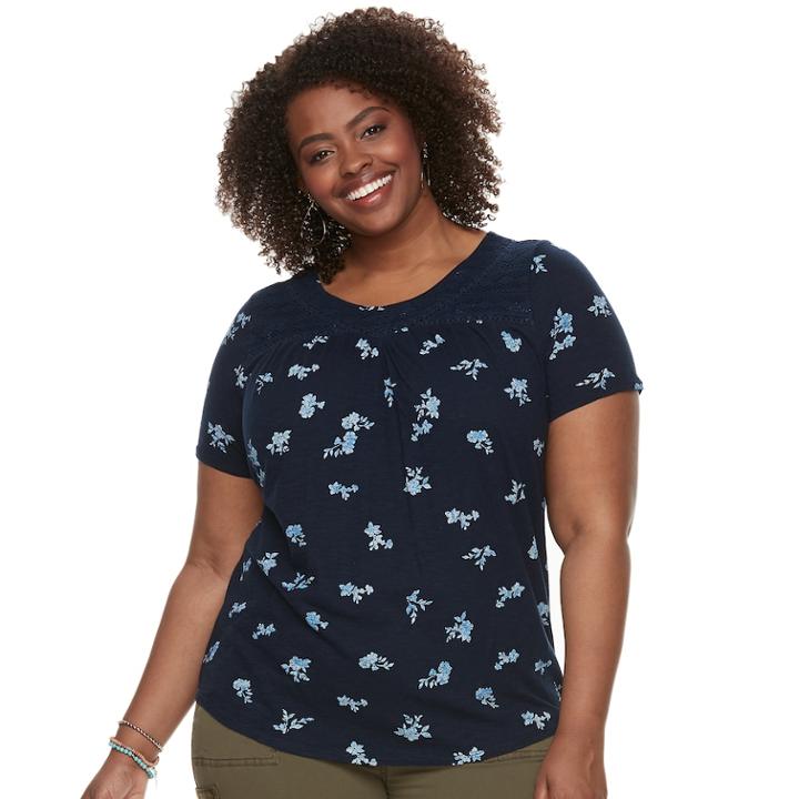 Plus Size Sonoma Goods For Life&trade; Lace Yoke Tee, Women's, Size: 2xl, Dark Blue